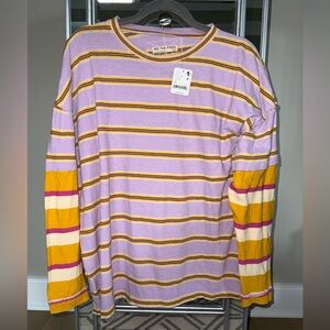 We The Free Lavender and Mustard Striped Top